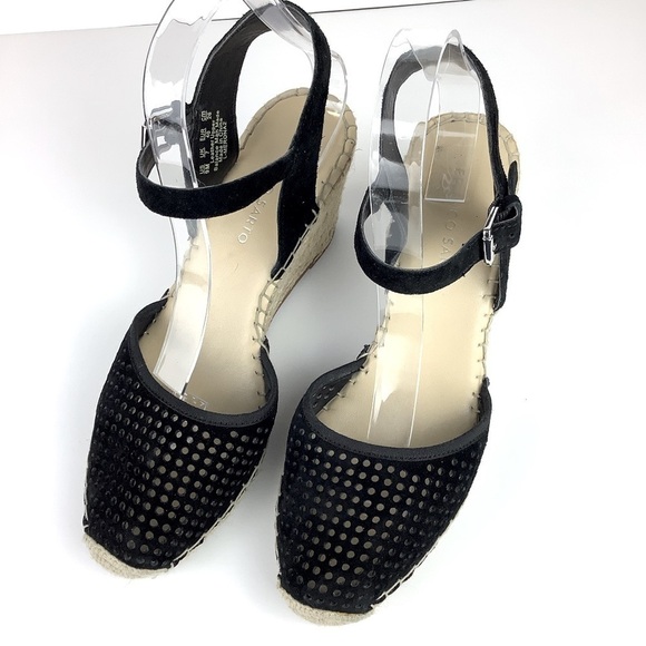 FRANCO SARTO LEATHER ESPADRILLES WEDGE BLACK 9 - Picture 3 of 12